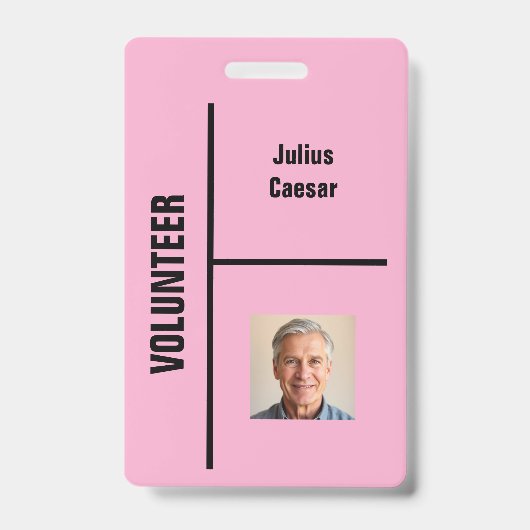 Roze Minimal Vrijwilliger Event ID Badge (Voorzijde)