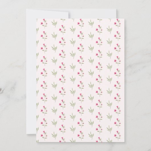 Roze Minimal Wildflower Baby shower Invitation Kaart (Achterkant)