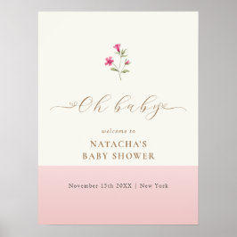 Roze Minimal Wildflower Baby shower Welkom Poster