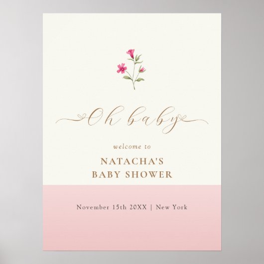 Roze Minimal Wildflower Baby shower Welkom Poster (Voorkant)