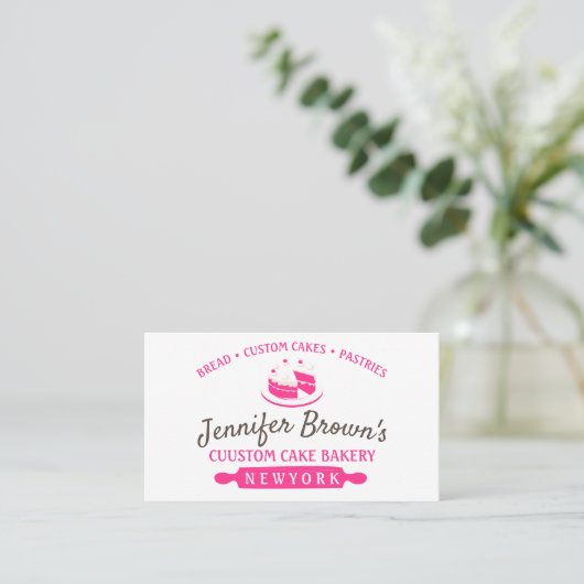 Roze minimale bakkerij Schudkwas Visitekaartje (Staand voorkant)