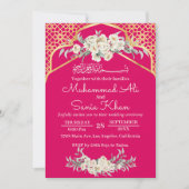Roze Minimale Bloemen Goud Islamitisch Moslim Brui Kaart (Voorkant)