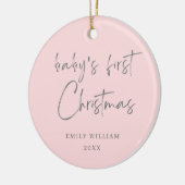 Roze minimale elegante foto Baby's Eerste Kerstmis Keramisch Ornament (Links)