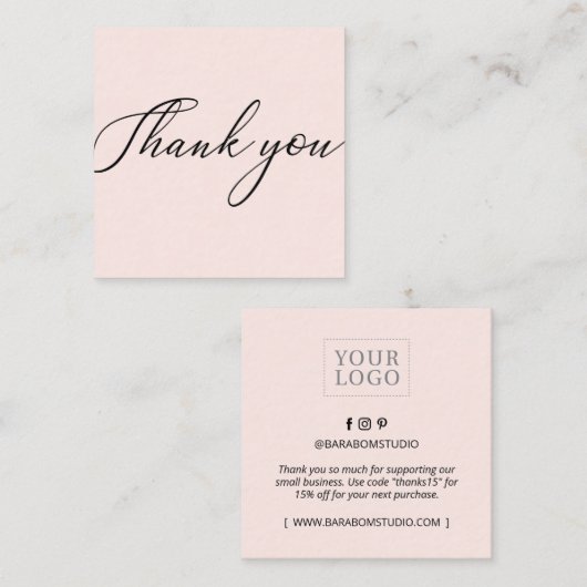 Roze Minimale Moderne Dank u Visitekaartjes (Voorkant / Achterkant)