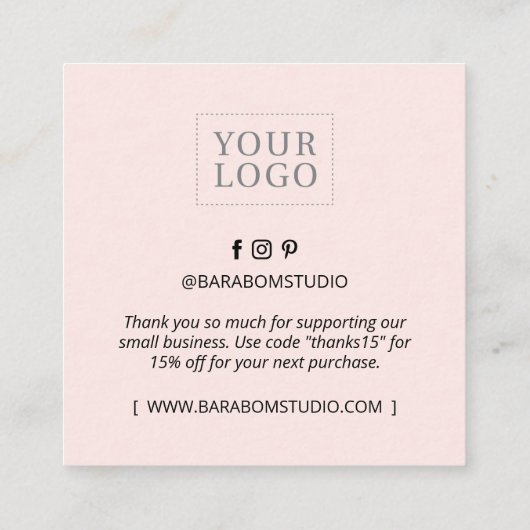 Roze Minimale Moderne Dank u Visitekaartjes (Achterkant)