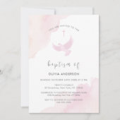 Roze minimale Waterverf duif kruis meisje doop Kaart (Voorkant)