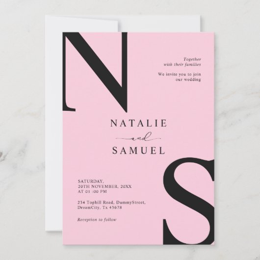 Roze Minimalist & Elegant Bold Initiaal Bruiloft Kaart (Voorkant)