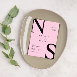 Roze Minimalist & Elegant Bold Initiaal Bruiloft Kaart