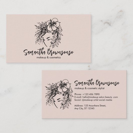 Roze minimalist Floral Hair Style Makeup Cosmetic Visitekaartje (Voorkant / Achterkant)