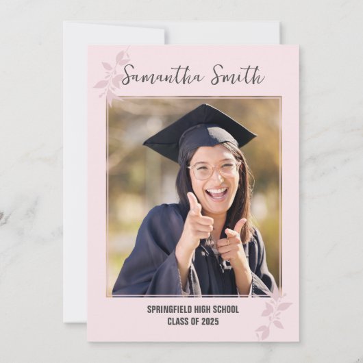 Roze minimalistisch fotoAfstuderen Kaart (Achterkant)