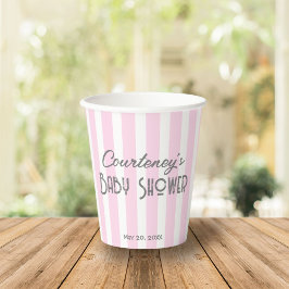 Roze minimalistisch gestreepte Baby shower Papieren Bekers