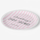 Roze minimalistisch gestreepte Baby shower Papieren Bordje (Gekanteld)
