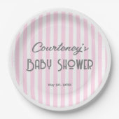 Roze minimalistisch gestreepte Baby shower Papieren Bordje (Voorkant)