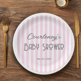 Roze minimalistisch gestreepte Baby shower Papieren Bordje