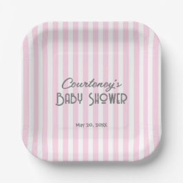 Roze minimalistisch gestreepte Baby shower Papieren Bordje