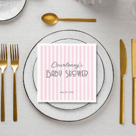 Roze minimalistisch gestreepte Baby shower Servet