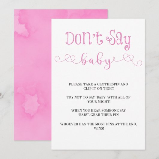 Roze Minimalistisch Manuscript zeg niet Baby uitno (Voorkant / Achterkant)