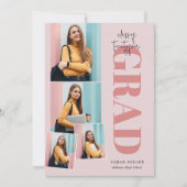 Roze Minimalistisch Modern Vertical 5 foto Afstude Kaart (Voorkant)