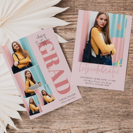 Roze Minimalistisch Modern Vertical 5 foto Afstude Kaart