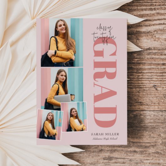 Roze Minimalistisch Modern Vertical 5 foto Afstude Kaart