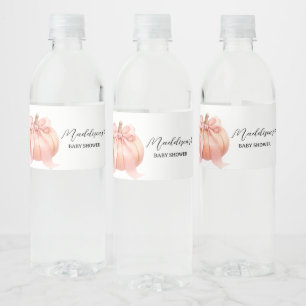Roze Minimalistisch pompoen Baby shower Waterfles Etiket