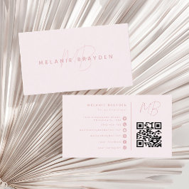 Roze Minimalistisch Professioneel Monogram QR Code Visitekaartje