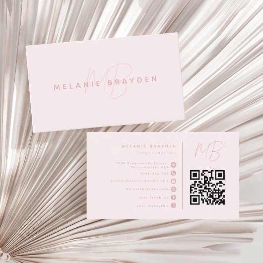 Roze Minimalistisch Professioneel Monogram QR Code Visitekaartje