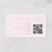 Roze Minimalistisch Professioneel Monogram QR Code Visitekaartje (Achterkant)