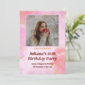 Roze Minimalistisch Verjaardagsfeest met foto Kaart (Staand voorkant)