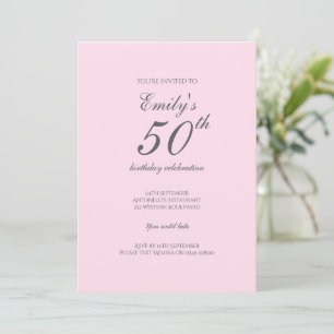 Roze minimalistische 50ste verjaardag uitnodiging