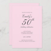 Roze minimalistische 50ste verjaardag uitnodiging (Voorkant / Achterkant)