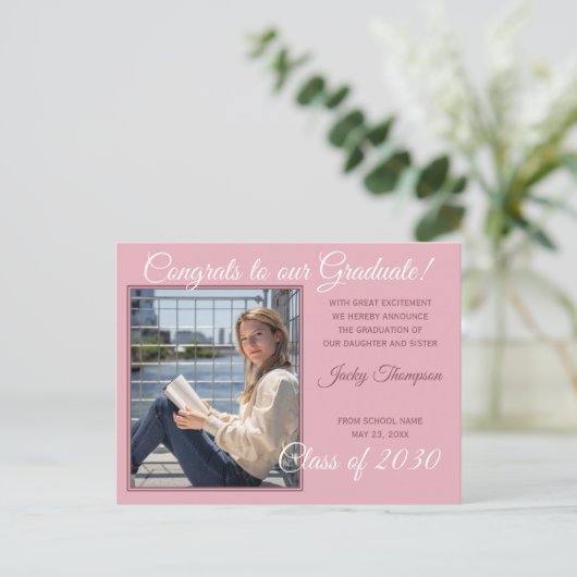 Roze minimalistische aankondiging van het Afstuder Briefkaart (Staand voorkant)