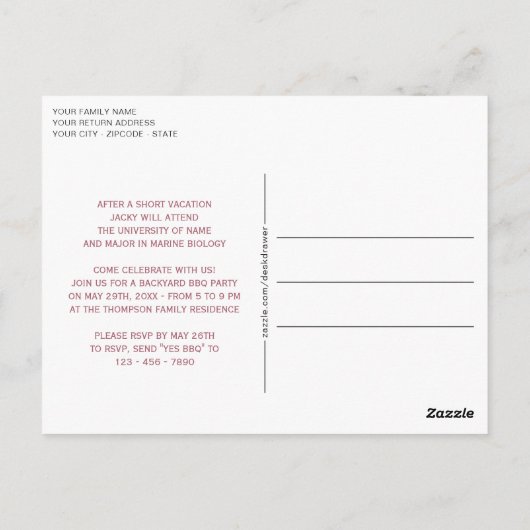 Roze minimalistische aankondiging van het Afstuder Briefkaart (Achterkant)
