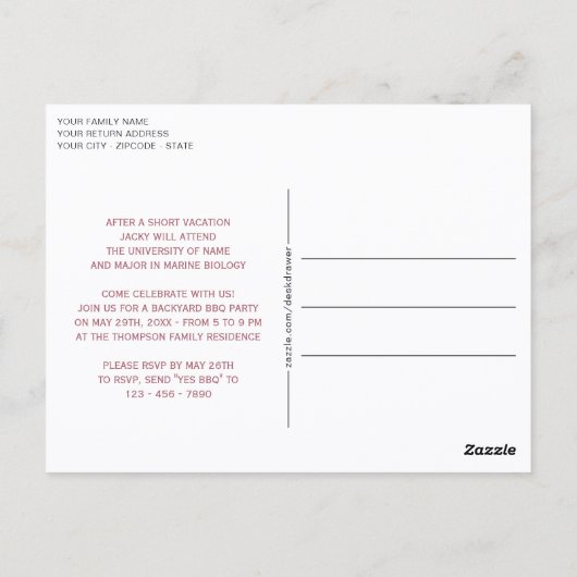 Roze Minimalistische Afstudeeraankondiging Briefkaart (Achterkant)
