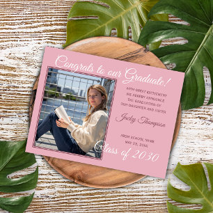 Roze Minimalistische Afstudeeraankondiging Briefkaart