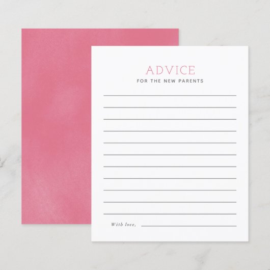 Roze minimalistische Baby shower Advice Kaart (Voorkant / Achterkant)