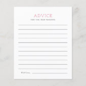 Roze minimalistische Baby shower Advice Kaart (Voorkant)