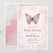 Roze Minimalistische Baby shower Invitation Kaart (Voorkant / Achterkant)