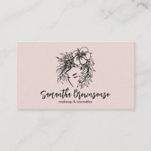 Roze Minimalistische Bloemige Kapsel Make-up Cosme Visitekaartje
