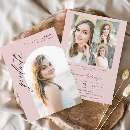Roze minimalistische boog foto afstudeerfeest kaart