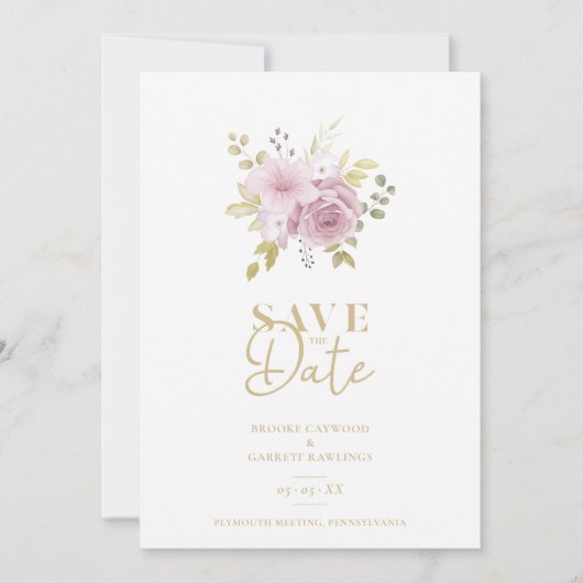 Roze minimalistische botanische bloemen Bouquet We Save The Date (Voorkant)