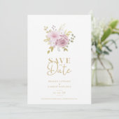 Roze minimalistische botanische bloemen Bouquet We Save The Date (Staand voorkant)