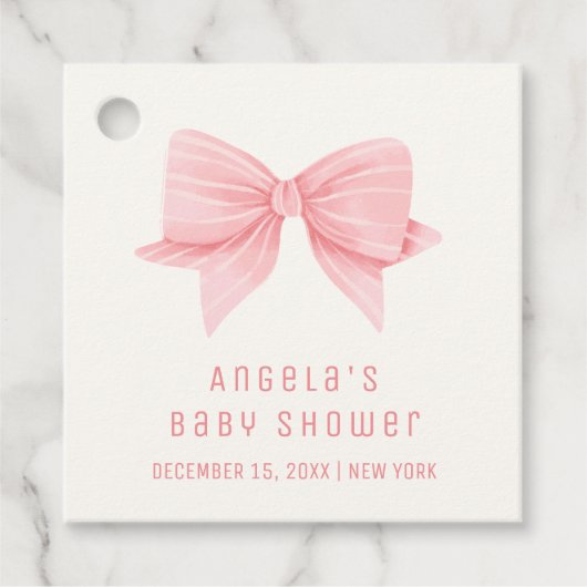 Roze Minimalistische Bow Stropdas Baby shower Bedankjes Labels (Voorkant)