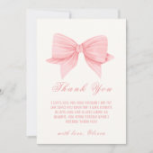 Roze Minimalistische Bow Stropdas Baby shower Bedankkaart (Voorkant)