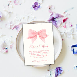 Roze Minimalistische Bow Stropdas Baby shower Bedankkaart
