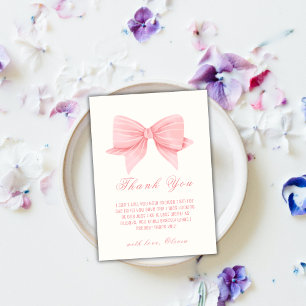 Roze Minimalistische Bow Stropdas Baby shower Bedankkaart