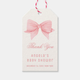 Roze Minimalistische Bow Stropdas Baby shower Dank Cadeaulabel