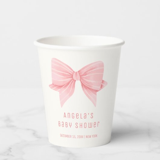 Roze Minimalistische Bow Stropdas Baby shower Papieren Bekers (Voorkant)