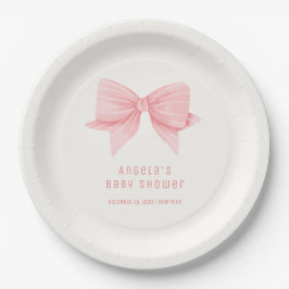 Roze Minimalistische Bow Stropdas Baby shower Papieren Bordje