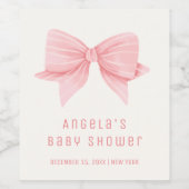 Roze Minimalistische Bow Stropdas Baby shower Wijn Etiket (Enkel label)